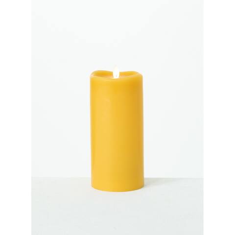 8" Yellow Wave Top Smooth LED Pillar Candle