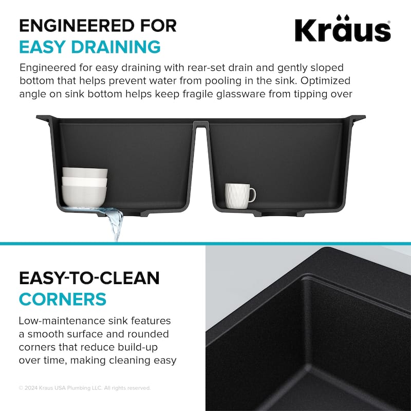 KRAUS Granite 33 inch 2-Bowl Undermount Drop-in Kitchen Sink