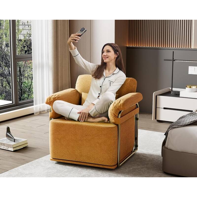 360 Degree Square Swivel Accent Sofa Chair with Gold Metal Legs