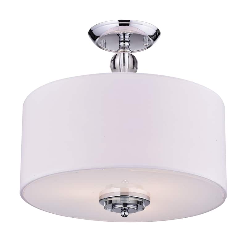 Chrome 3-Light Decorated White Drum Semi Flush Mount
