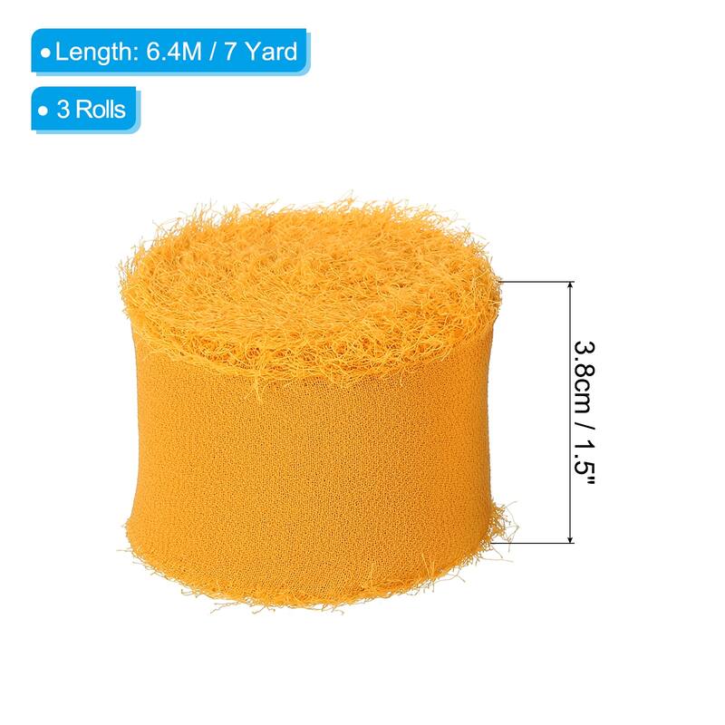 Fringe Chiffon Silk Ribbon 1.5" 3 Roll Handmade Frayed Ribbon - Yellow - 7Yard