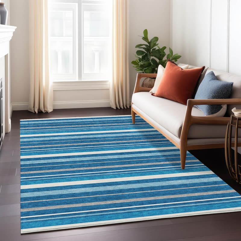 Machine Washable Indoor/ Outdoor Chantille Contemporary Stripes Rug