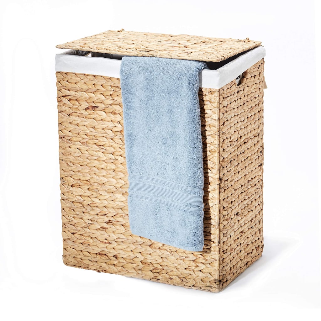Premium Handwoven Portable Laundry Bin Basket with Carrying Handles, Household Storage Water Hyacinth, Rectangular Hamper