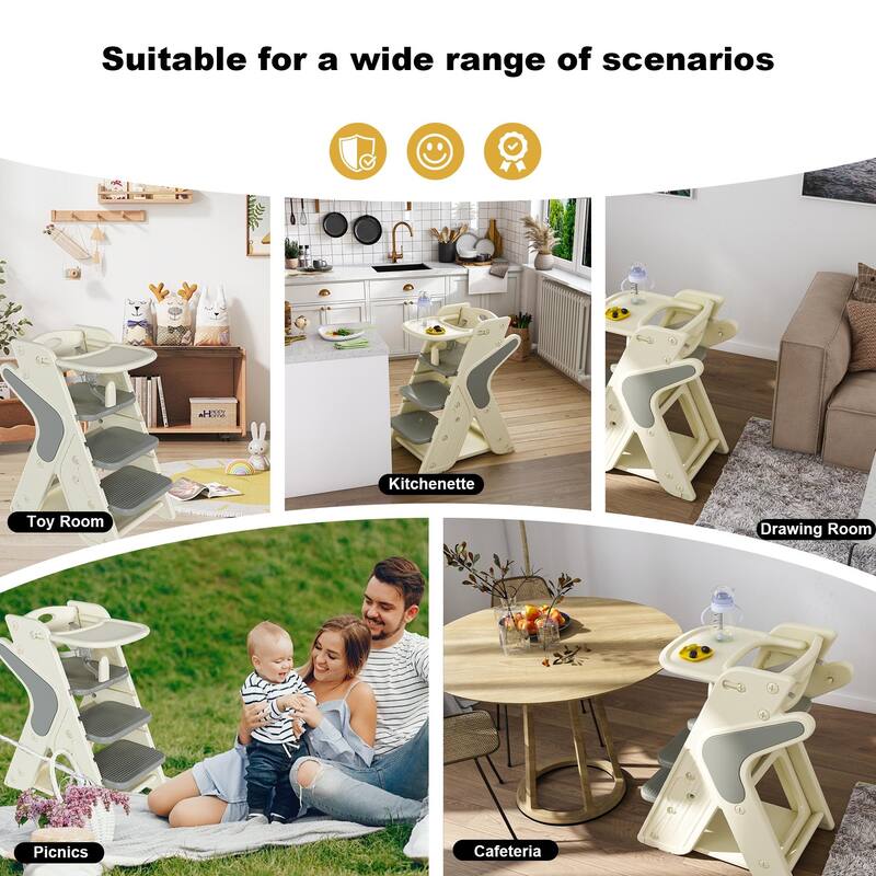 Multi Functional Growing Up Dining Chair,Adjustable Height Toddler Tower,Five-Point Seat Belts And A Movable Large Dinner Plate