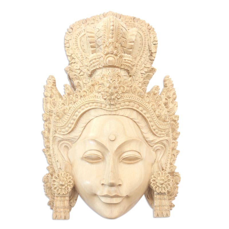 Novica Handmade Crowned Princess Sita Wood Mask