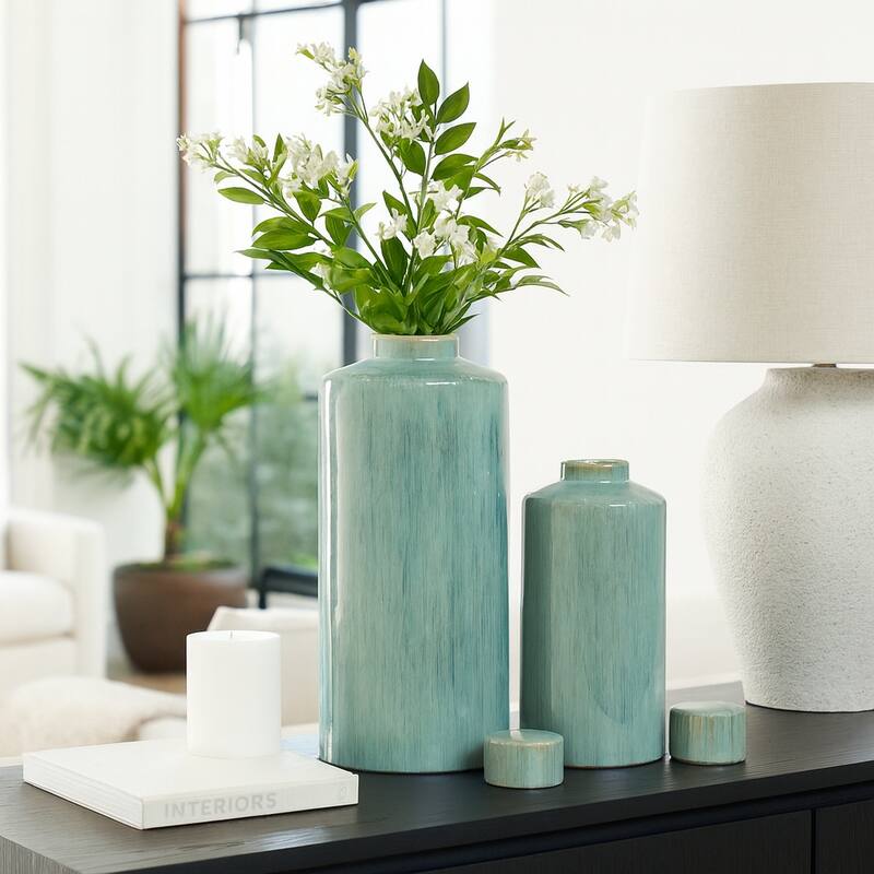 Sagebrook Home Corvallis Ceramic Canisters, Cylinder (Set Of 2)