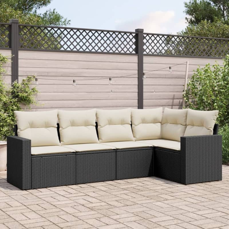 vidaXL Garden Sofa Set 6 Piece with Cushions Outdoor Sofa Couch Poly Rattan - Black and Cream - 24.4 x 25.8 x 27.2 in (W x L x H)