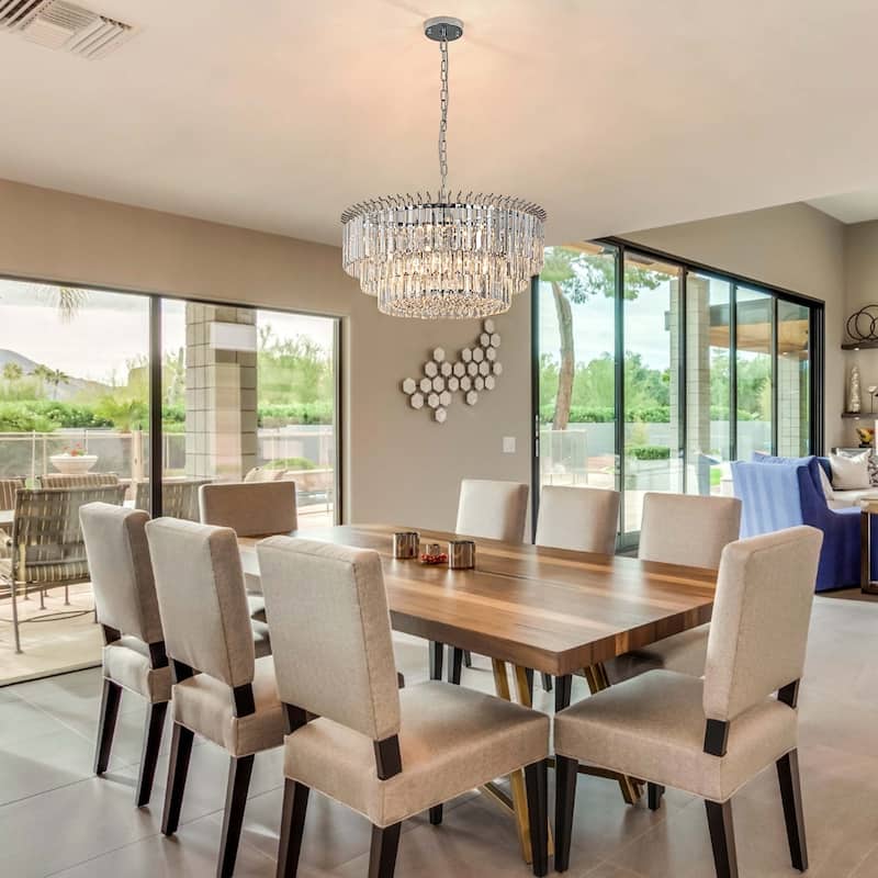 9-Light Modern Glam 3-Tiers Crystal Drum Chandelier for Dining Room - W 22.83"