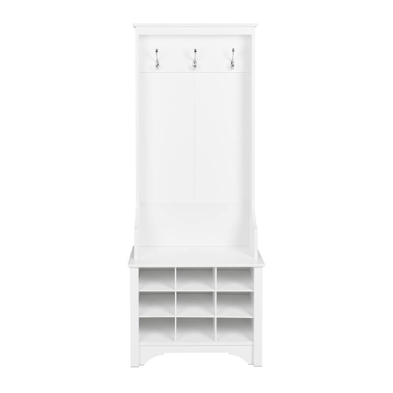 Prepac Narrow Hall Tree with 9 Shoe Cubbies - 27 in W x 68 in H x 15.5 in D - White