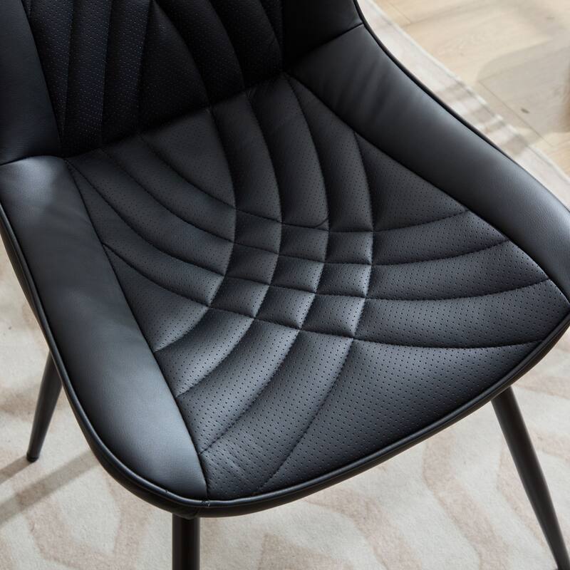 Dining Chairs Set of 2, Armless Upholstered PU Leather Dinner Chairs, Kitchen Chair with Curved Back and Metal Legs