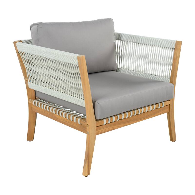 Christopher Knight Home - Modern Outdoor Acacia Wood Patio Lounge Chair with Woven Rope Accents and Weather-Resistant Cushions