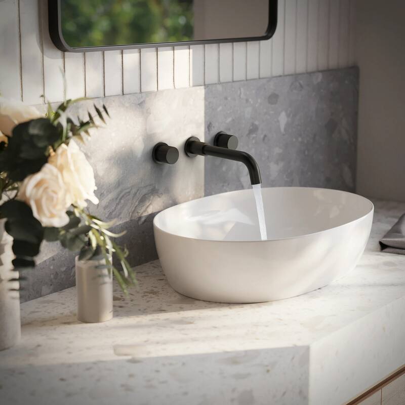 Wall Mount Stainless Steel Bathroom Sink Faucet 3 Hole 2 Handles Bathroom Faucet