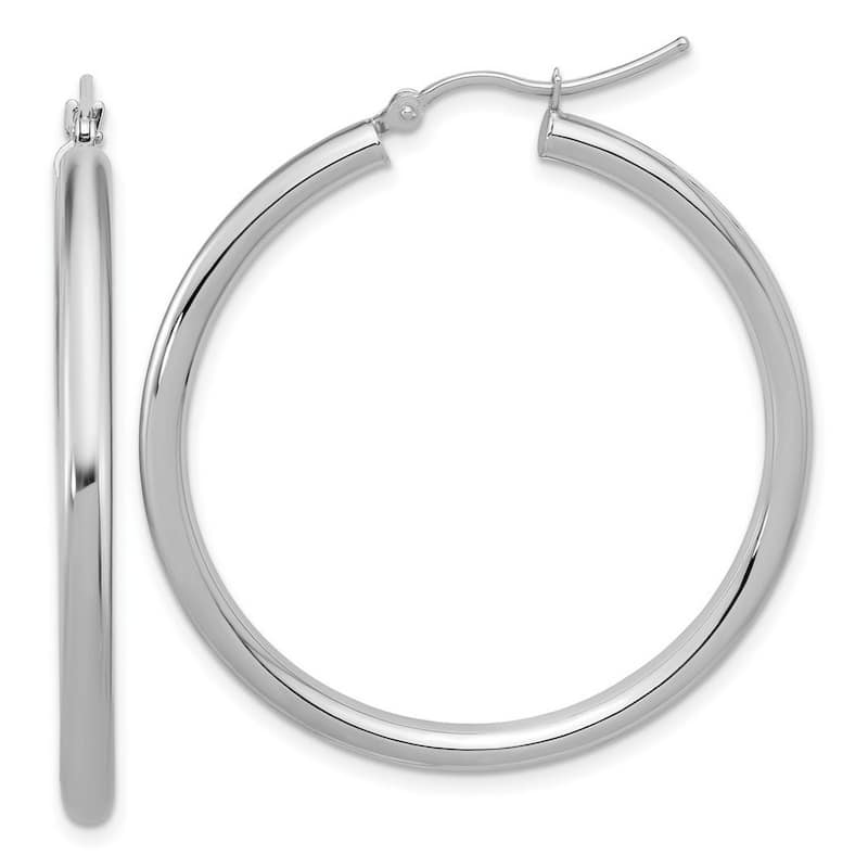 Curata 14k White Gold Polished Polished Hoop Earrings - 40x40mm