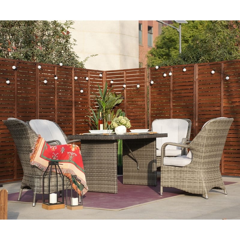 5-Piece Patio Wicker Dining Set with 4 Arm Chairs - Gray