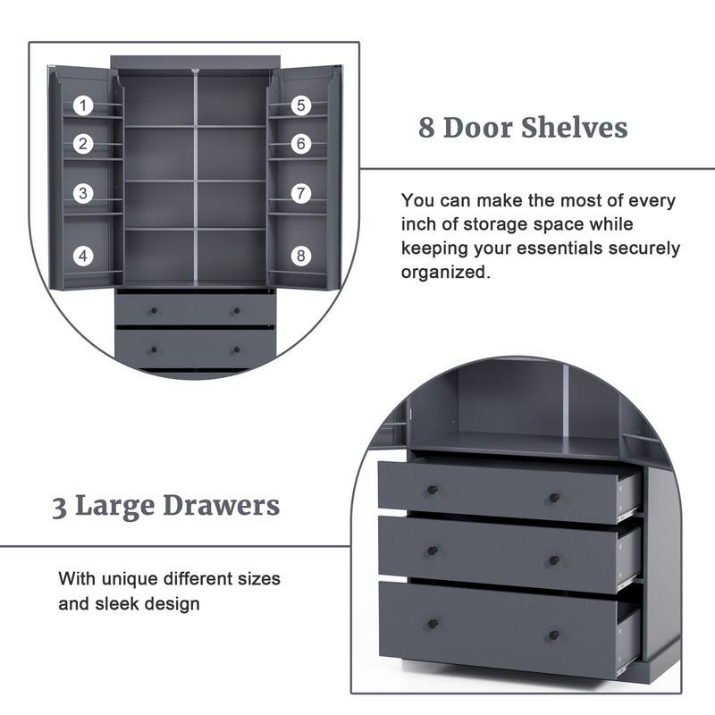 Farmhouse 77" Kitchen Pantry Storage Cabinet with Adjustable Shelves and Multiple Door Shelves