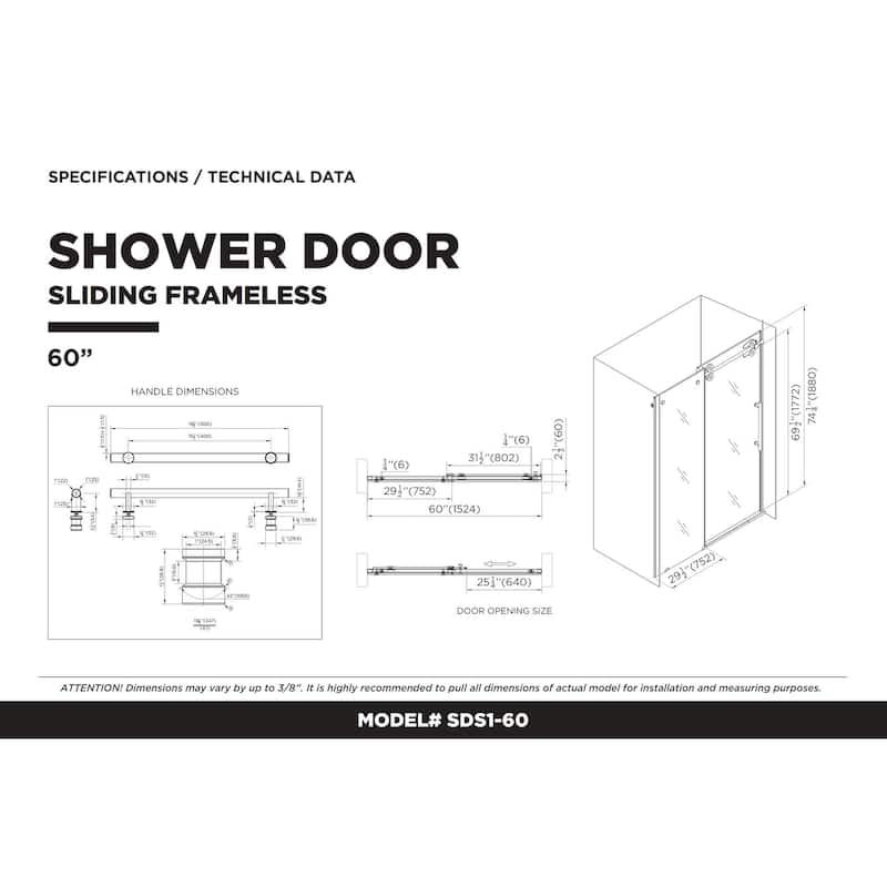 Fine Fixtures Frameless Clear Sliding Bathroom Shower Door