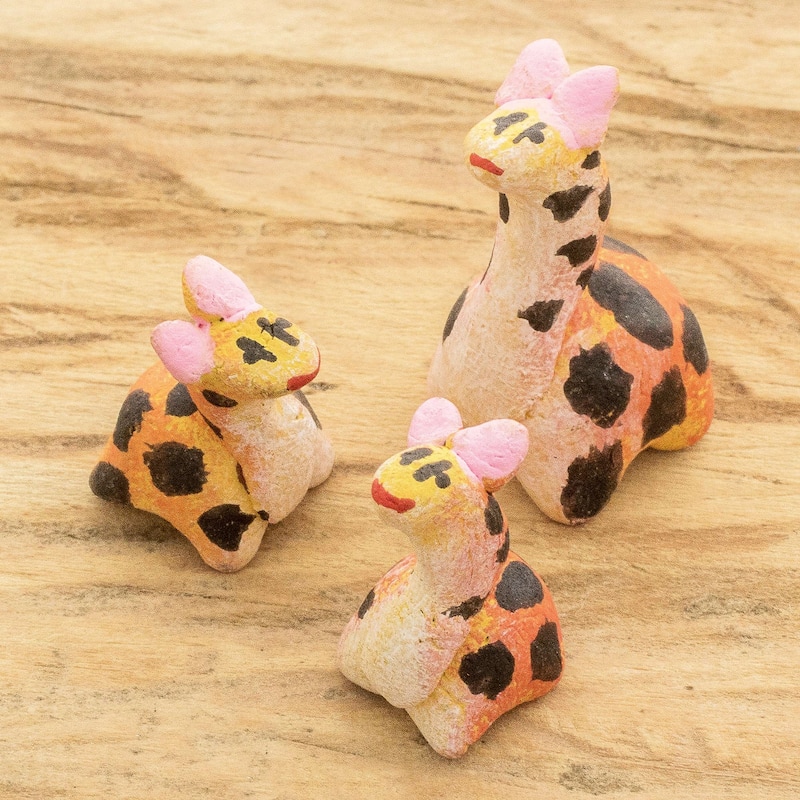 Novica Handmade Giraffe Reunion Ceramic Figurines (Set Of 3)
