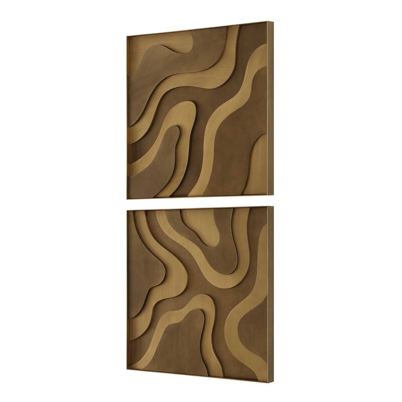 Uttermost Golden Terrain Wooden Wall Decor (Set of 2) - 19.88" W x 19.88" H x 1.63" D