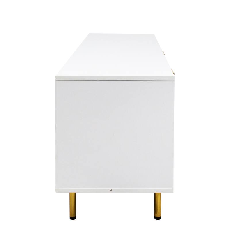 Entertainment Center with 2 Cabinets, TV Stand with 2 Large Drawers, Media Console Table with Gold Legs and Handle聽