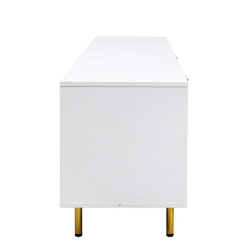 Modern Warm White TV Stand with 2 Storage Cabinets and 2 Soft Close Drawers for Apartments and Living Rooms​