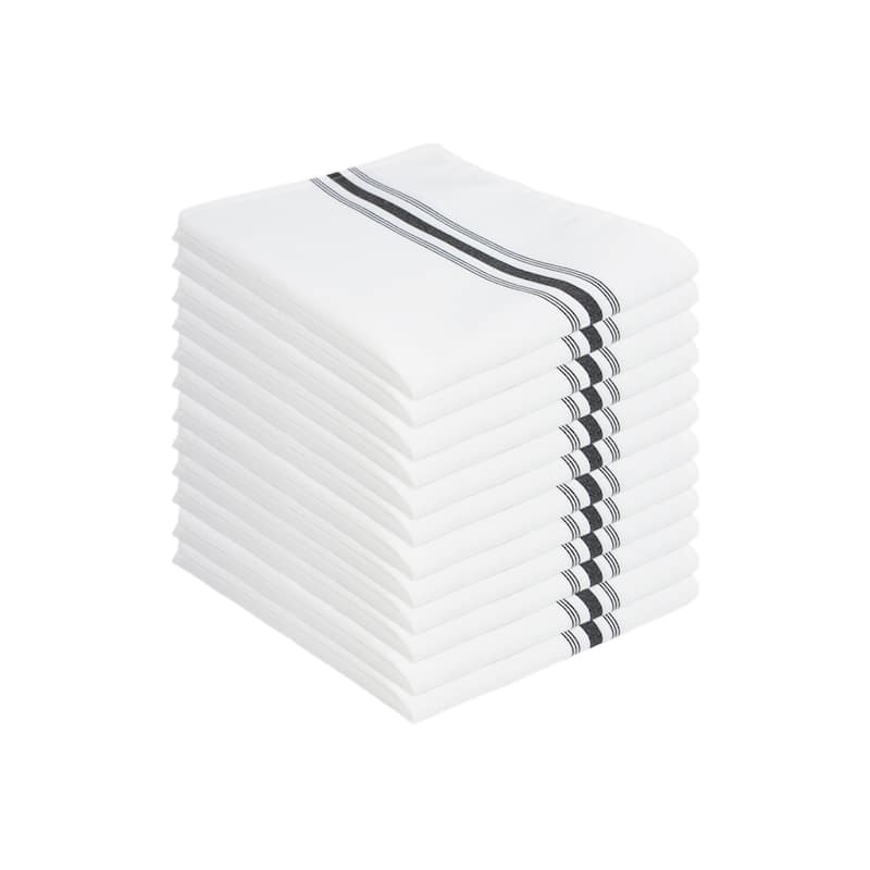 Arkwright Home 18x22 Inch Striped Bistro Napkins - Pack of 12 - Black