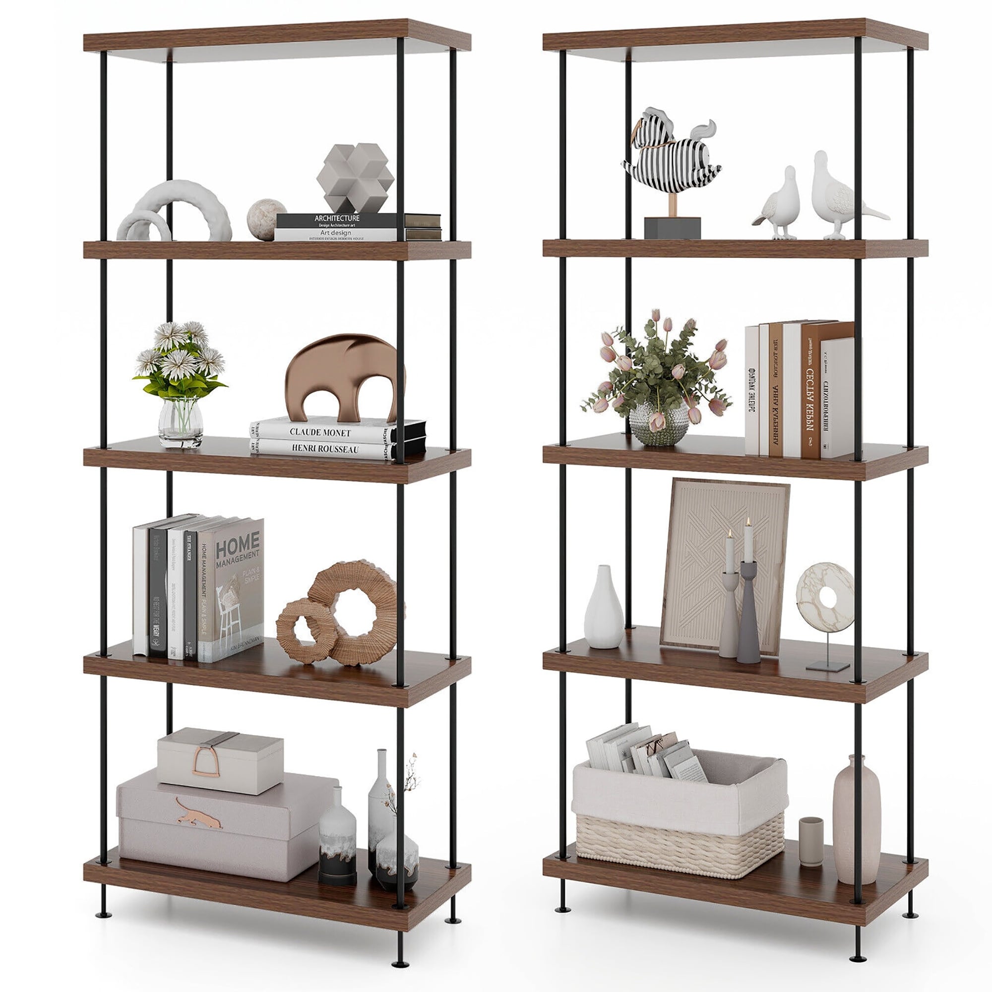 Gymax 2PCS 5-Tier Multipurpose Display Rack Freestanding Bookshelf w/