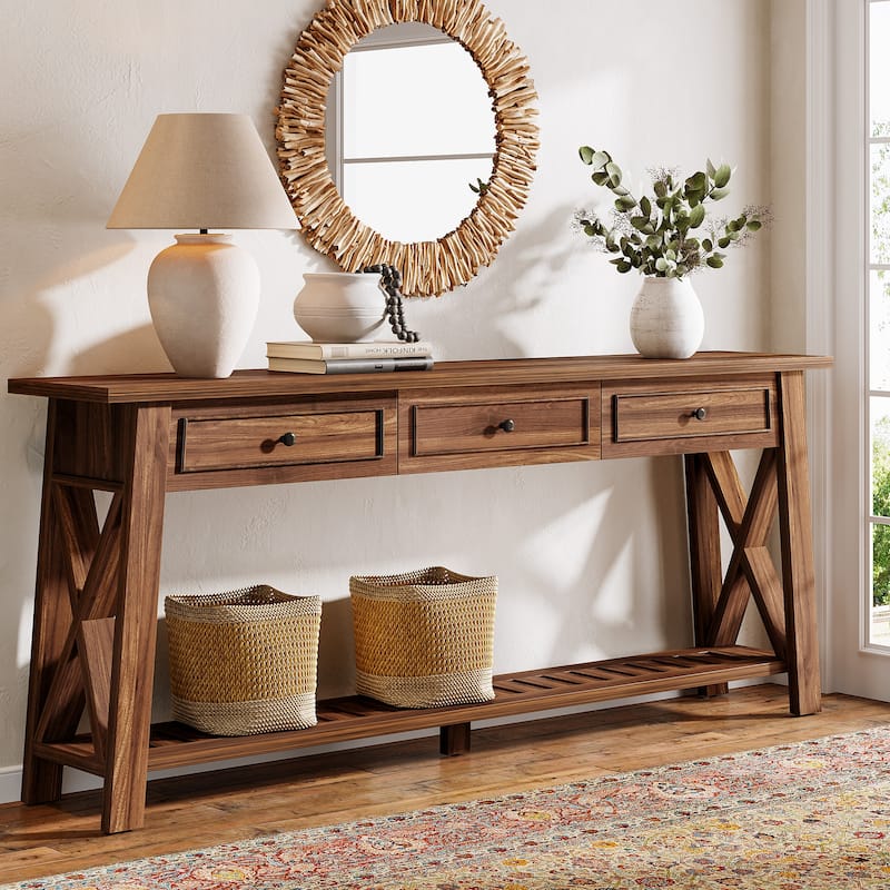 Console Table with 3 Storage Drawers - Dark Walnut