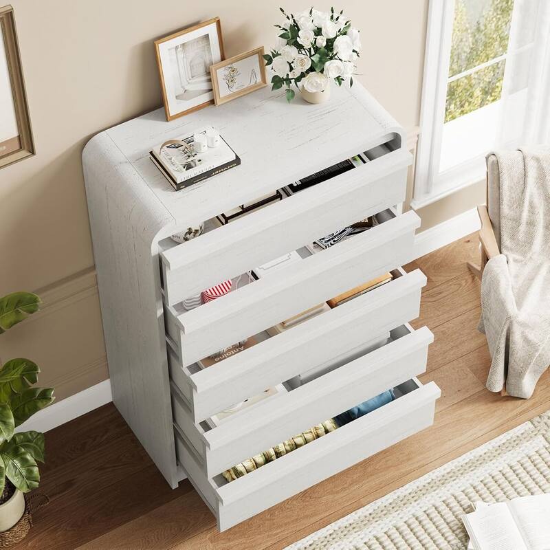 5 Drawer Curved Profile Design Dresser for Bedroom, Living Room, Entryway, Nursery