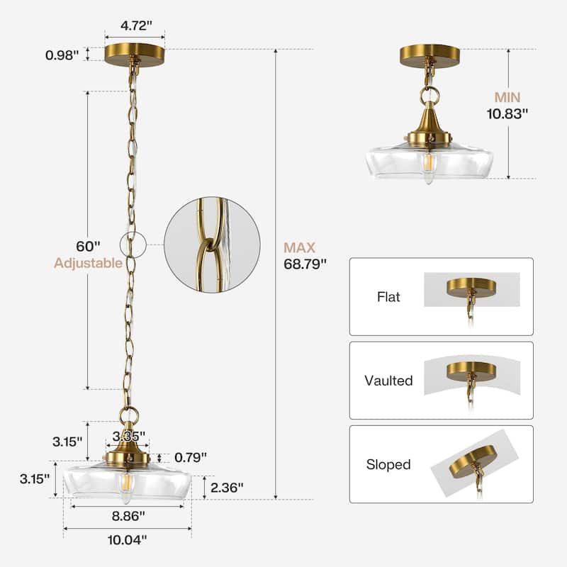 68.8-Inch Modern Glass Pendant Light with Adjustable Chain