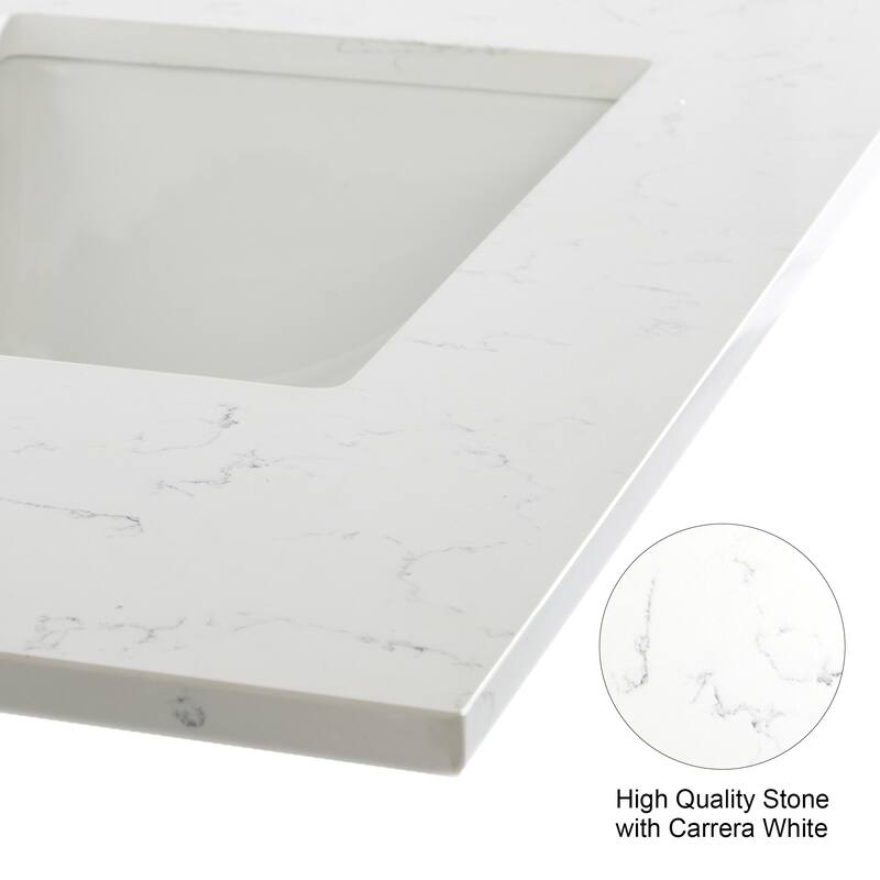 35''H Solid Wood Bath Vanity with Stain-resistant Carrera White Quartz Top and Sink