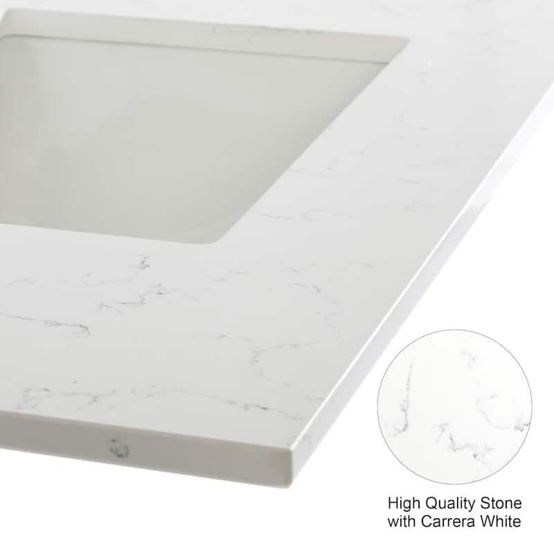35'' H X48''W Solid Wood Bath Vanity with Stain-resistant Carrera White Quartz Top and Single Sink