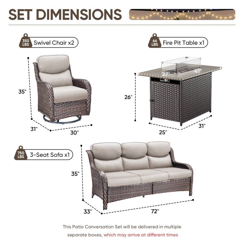 Pocassy Outdoor Fire Pit Sofa Swivel Chairs Conversation Set