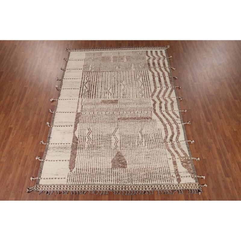 All-Over Striped Moroccan Area Rug Handmade Wool Carpet - 7'11" x 11'2"