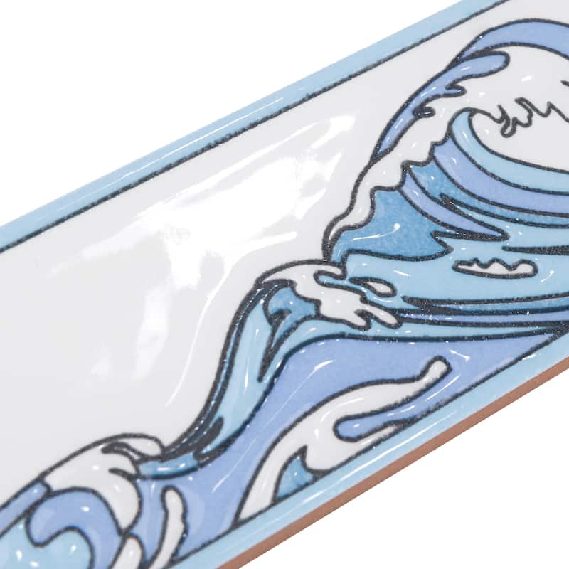 Merola Tile Captain Kanagawa Wave Glacier Blue 2" x 7-7/8" Ceramic Wall Trim - (1 Tile)