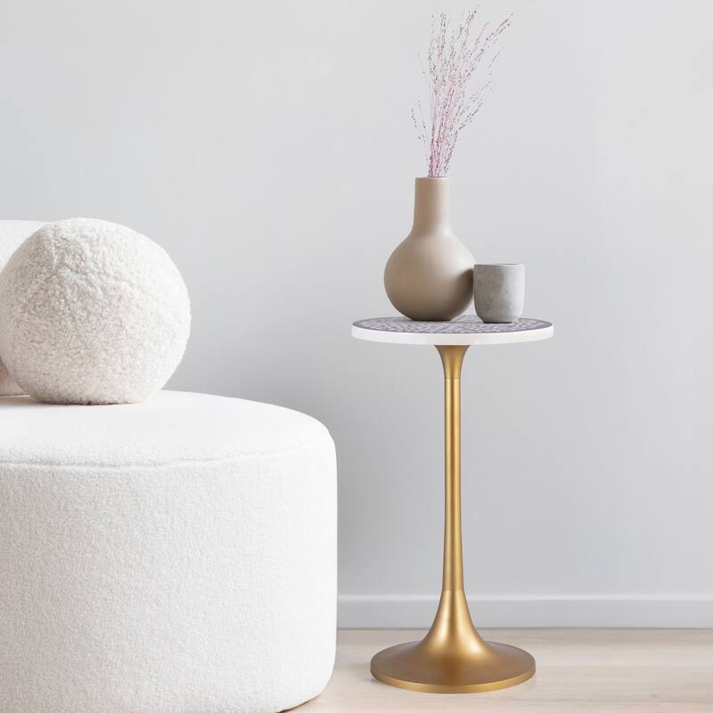 Miles 25" Modern Bohemian Metal/Resin Inlay Top End Table, by JONATHAN Y