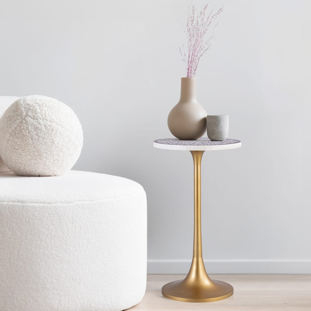 Miles 25" Modern Bohemian Metal/Resin Inlay Top End Table, by JONATHAN Y