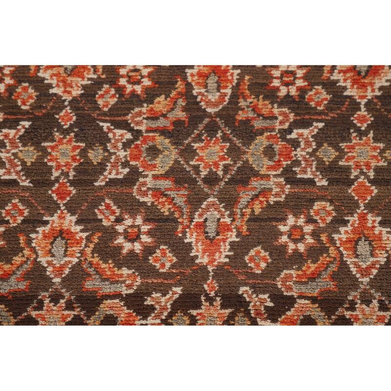 Brown Hamedan Persian Vintage Runner Rug Handmade Wool Carpet - 3'4"x 10'5"
