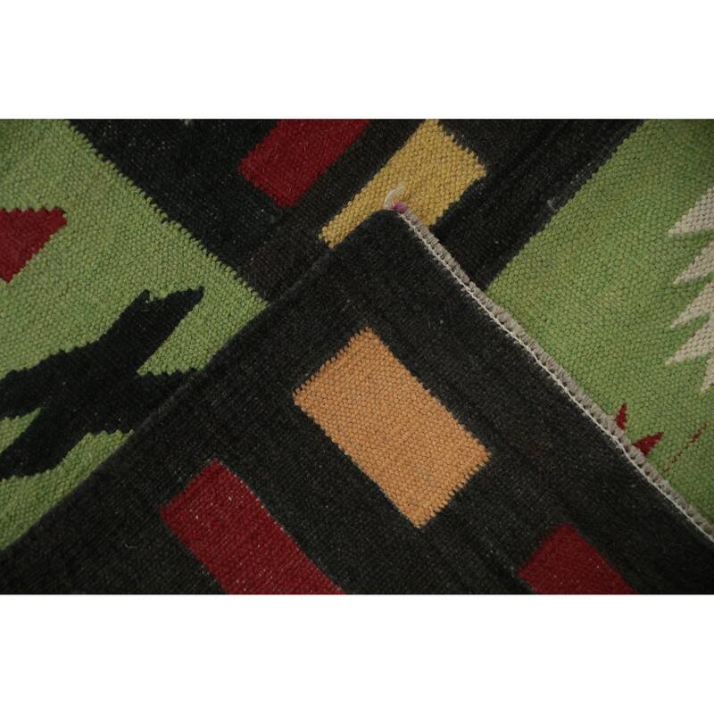 Hand Woven Oriental 100% Wool Carpet Southwestern Tribal Green Kilim Area Rug - 13' 4'' X 8' 5''