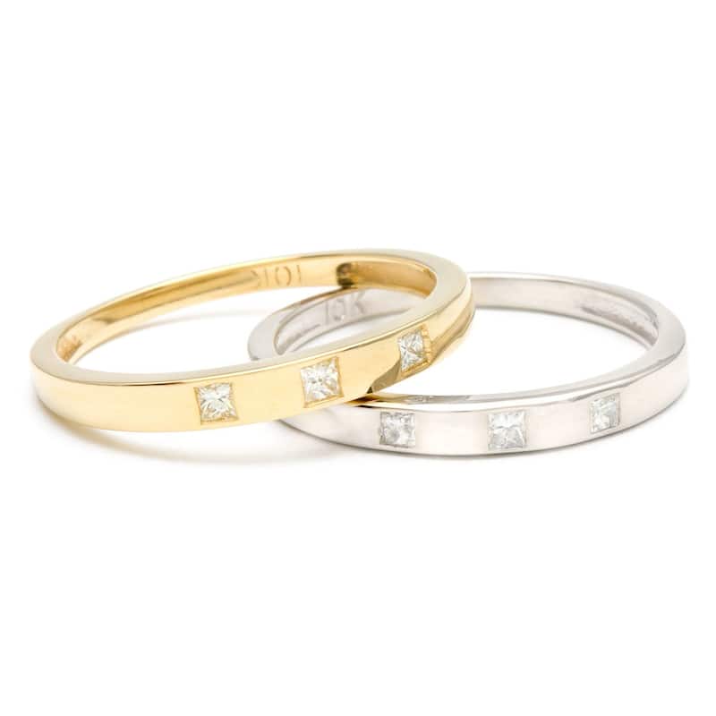 Auriya 10k Gold 1/10ctw Princess-cut Diamond Wedding Band