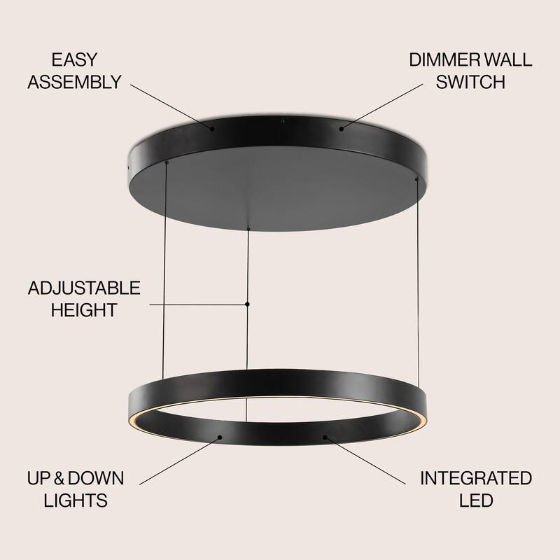 Metal Adjustable Dimmable Ring LED Pendant, By JONATHAN Y - 1-Light