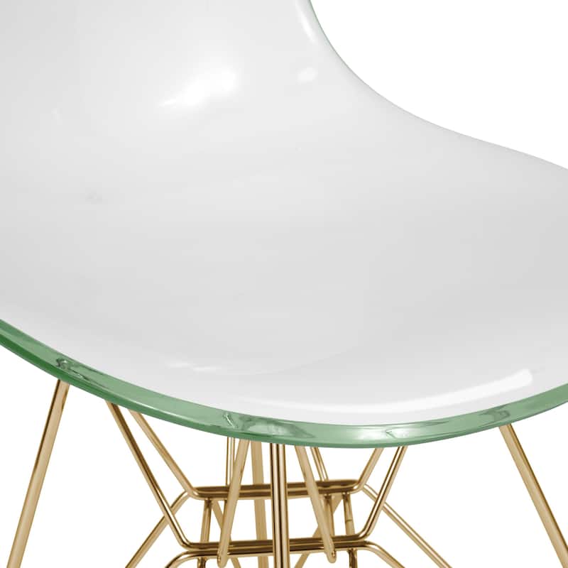 Cresco Modern Ergonomic Curved-Back Acrylic Dining Side Chair with Eiffel Design Base and Hand-Brushed Gold Metal Legs Set of 2