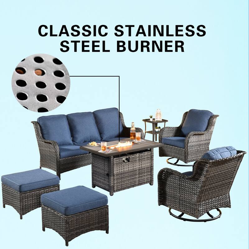 OVIOS 7-piece Patio Swivel Chair Set with 42" Fire Table
