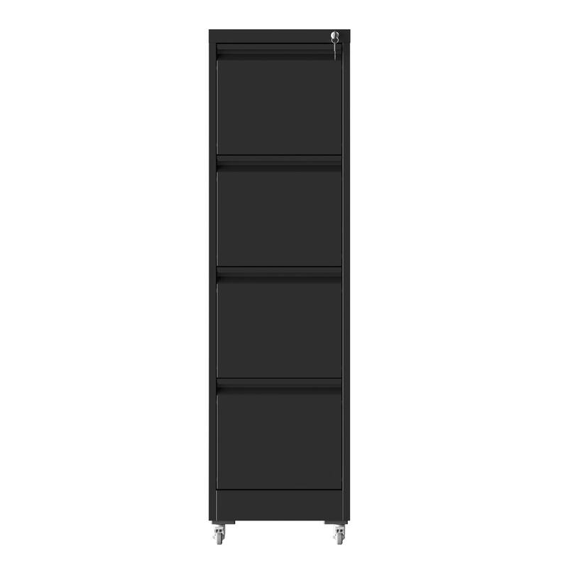 4 Drawer File Cabinet with Removable Wheels and Anti-Tip, Lockable Office Filing Cabinet Storage Cabinet