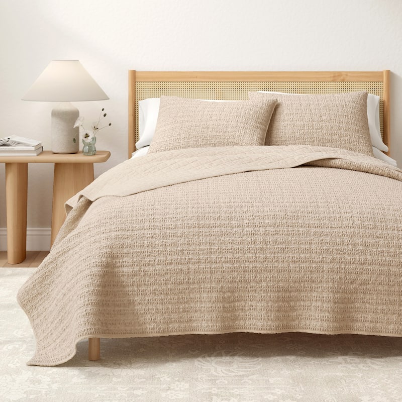 Linery & Co. Cotton Honeycomb Waffle Garment Washed Quilt Set - Cappuccino - King