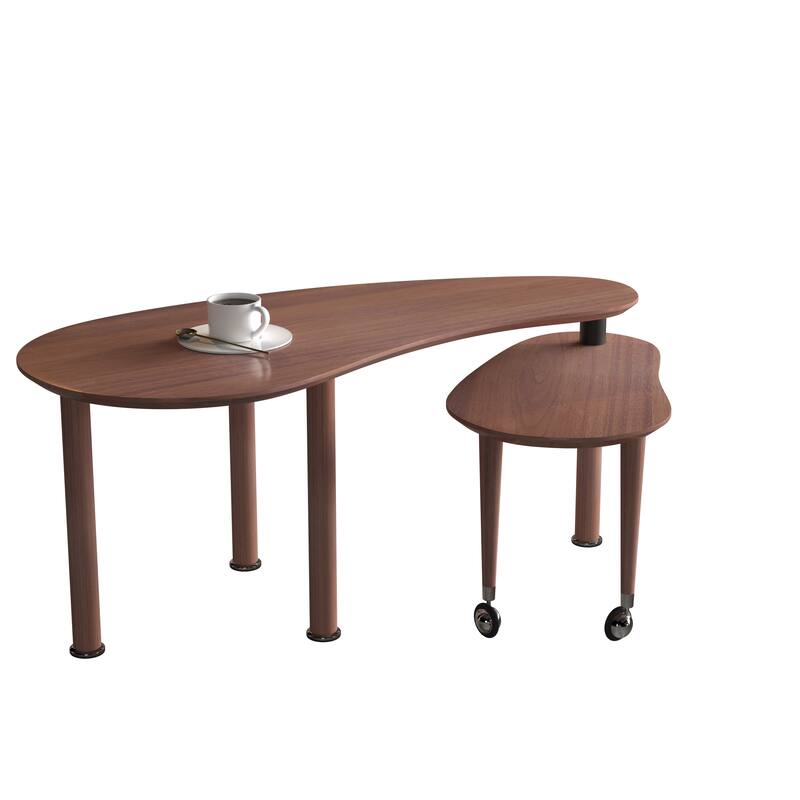 GDFStudio - Eulalia 360 Degree Rotating Nesting Coffee Table Set with Solid Rubberwood Legs
