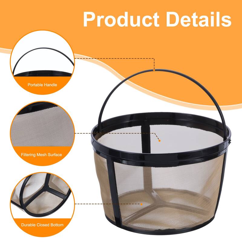 4Pcs Coffee Filter Basket, Filter Replacement with Mesh Bottom, Gold