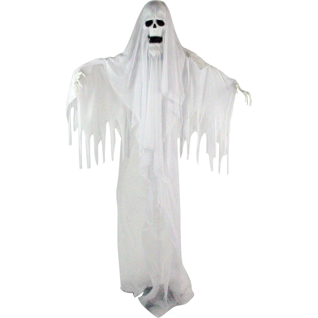 Haunted Hill Farm Life Size Animatronic Reaper, Indoor/Outdoor Halloween Decoration, Flashing White Eyes, Poseable, Battery