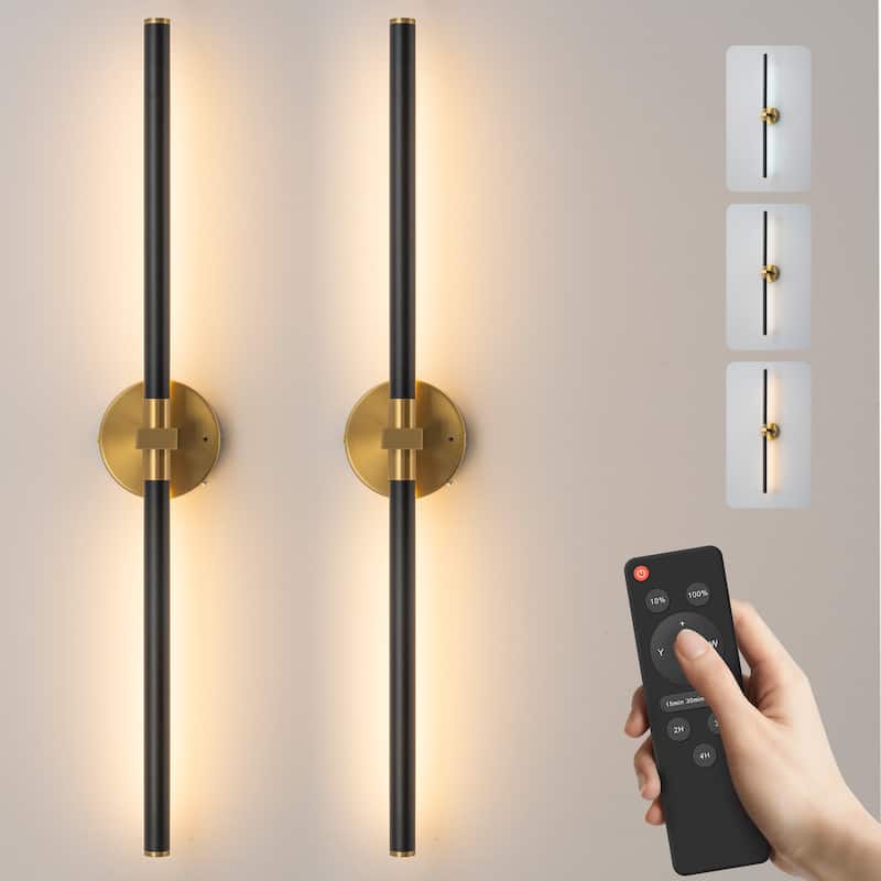 Starsky Minimalist Rechargeable Linear LED Vanity Light Dimmable Metal Wall Sconce with Remote - 31inch - Black&Gold