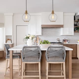 Mid-Century 1-Light Seeded Glass Shade Brass Kitchen Pendant Light