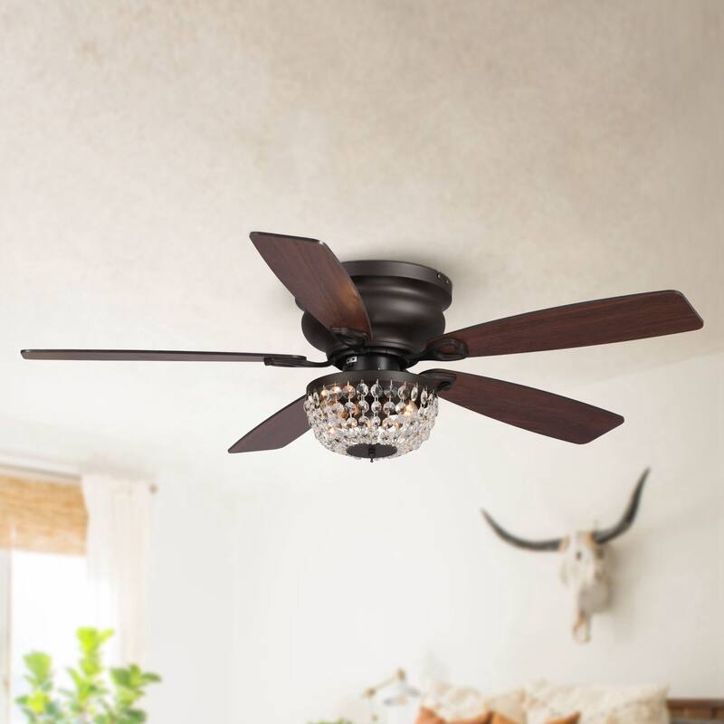 48" Modern 5-Blade Flush Mount Crystal Ceiling Fan with Remote